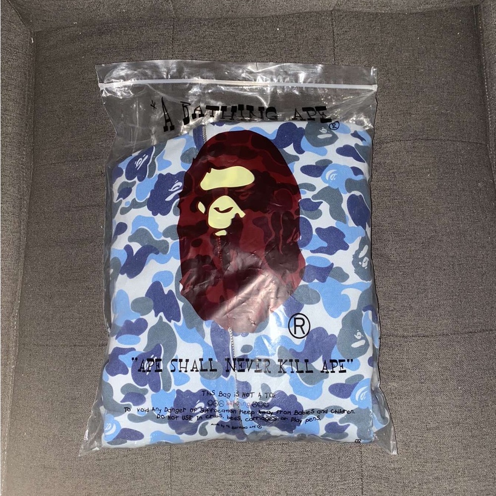 blue bape zip-up hoodie